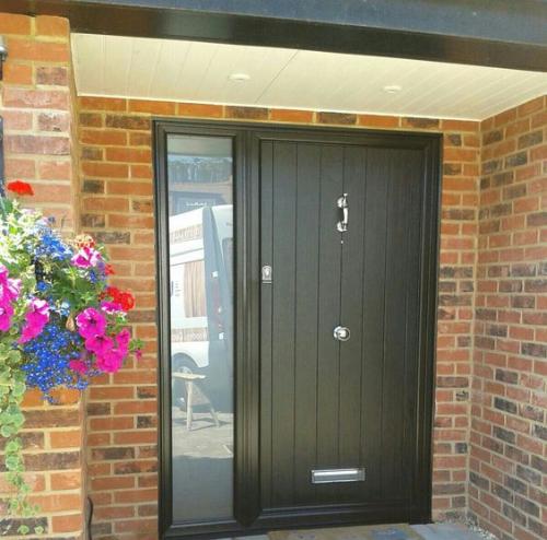 Composite Door - Solid in Black with Glass Side Panel